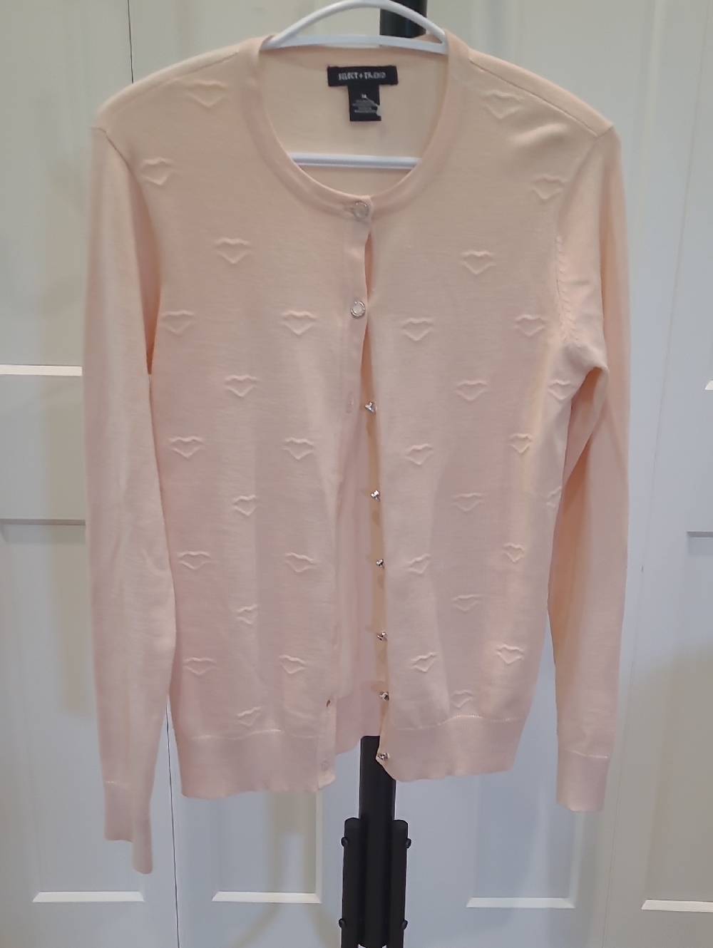 SELECT + TREND Women's Light Pink Embossed Heart Cardigan Sweater